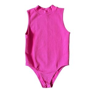 Fct With Love Basics Sleeveless Mock Neck Bodysuit Hot Pink Women's Size Large